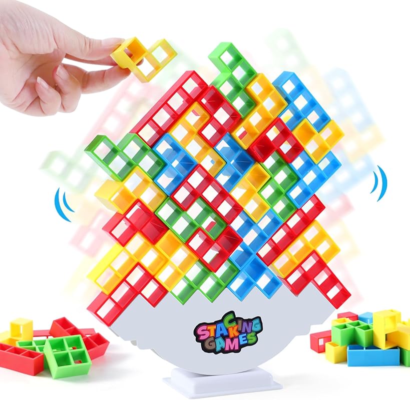 64 Pcs Stack Game for Adult & Kids, Balance Stacking Blocks Game for 2