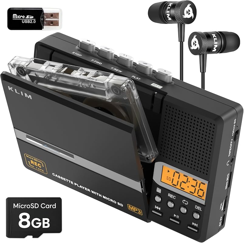 KLIM K10 portable cassette player, recorder, and MP3 converter with bu
