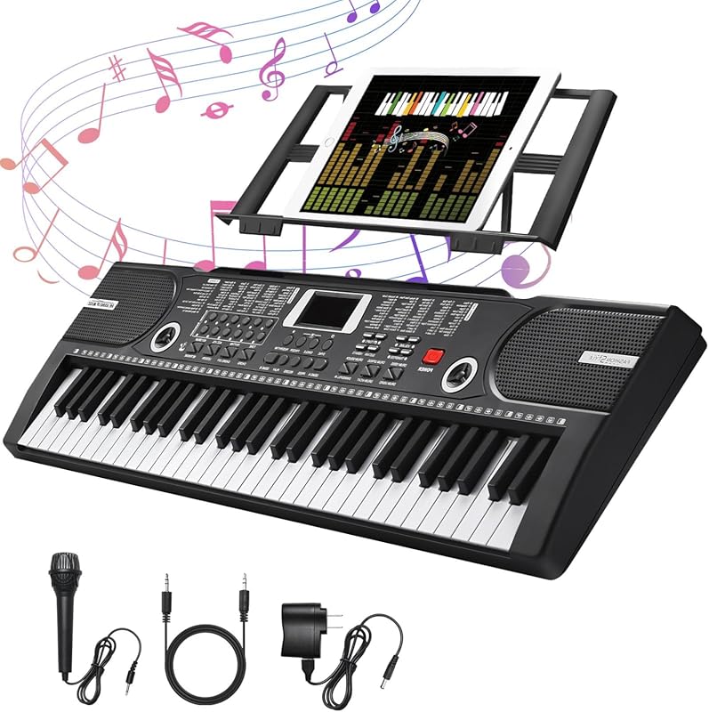 61-key portable electronic keyboard with speakers, microphone, and 100