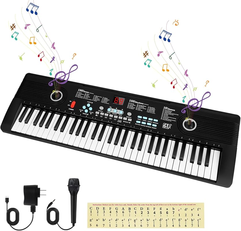 61-key portable digital piano with dual speakers, microphone and teach