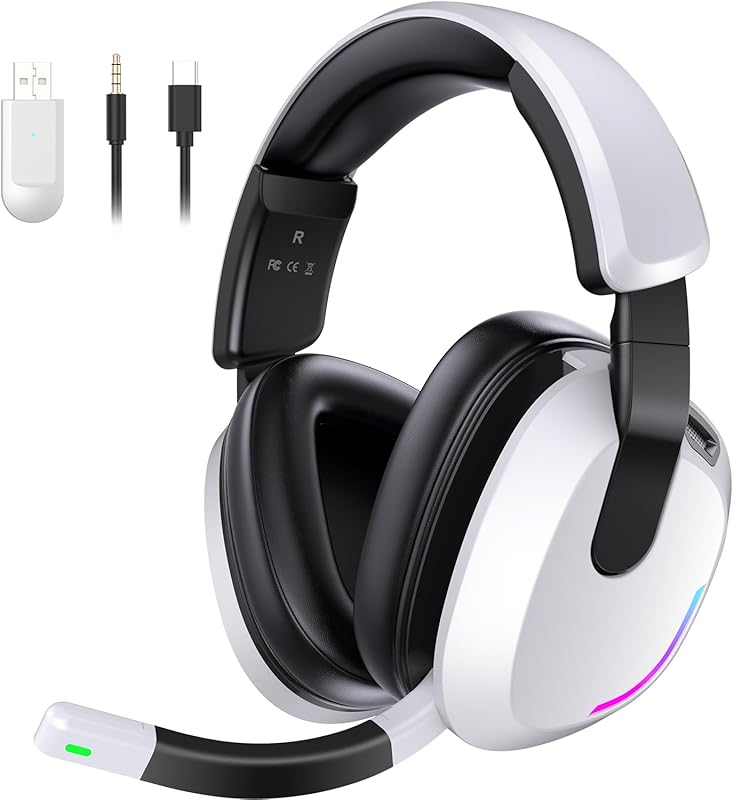 Wireless RGB Gaming Headset for PS5, PS4, PC, and Switch with Noise Ca