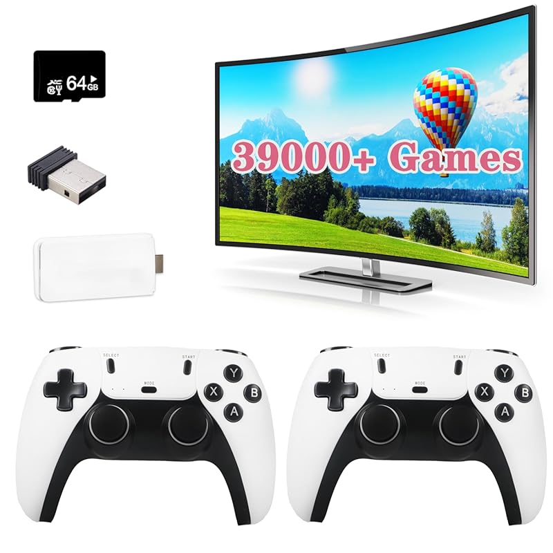 Retro gaming console with 39,000+ games and 28 emulators, plug-and-pla
