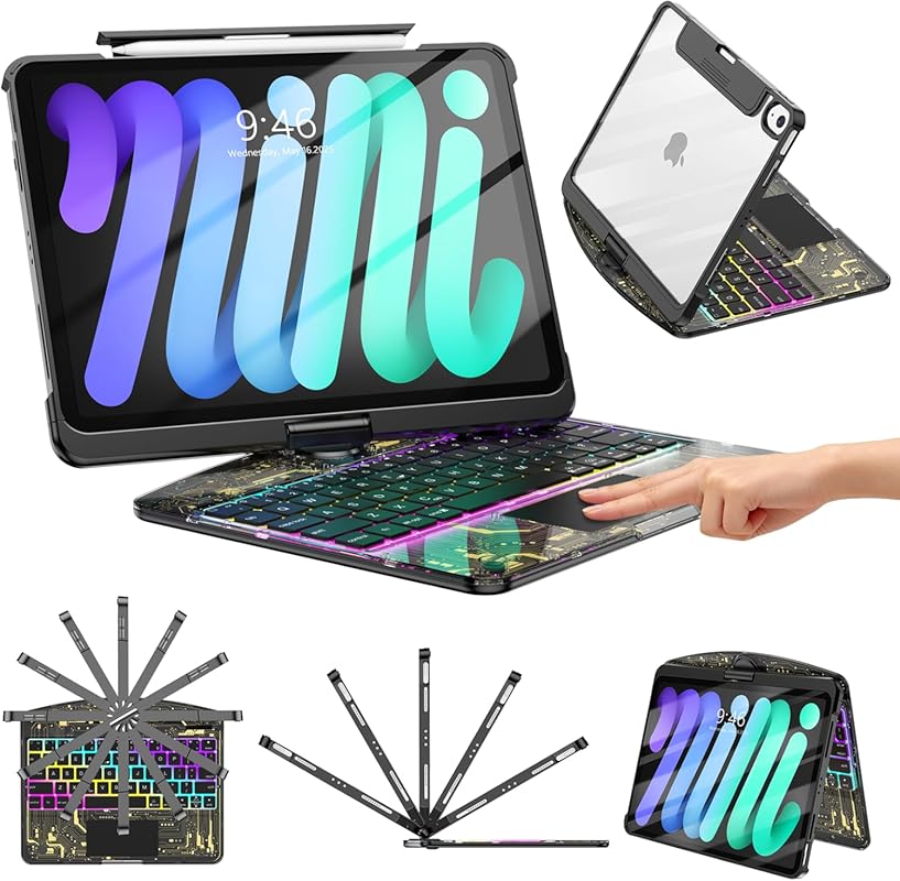 Wireless keyboard case for iPad mini 7 with multi-touch trackpad and 7