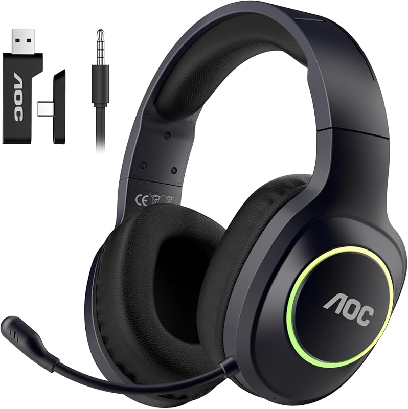 AOC Wireless Gaming Headphones with Bluetooth 5.4 & USB-C for PS5/4, N