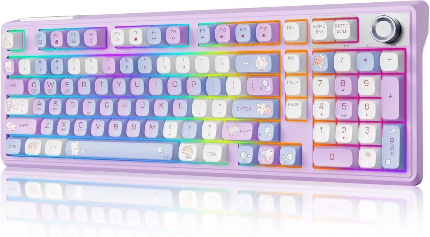 F98 wireless mechanical keyboard with knob, RGB backlight, and hot-swa
