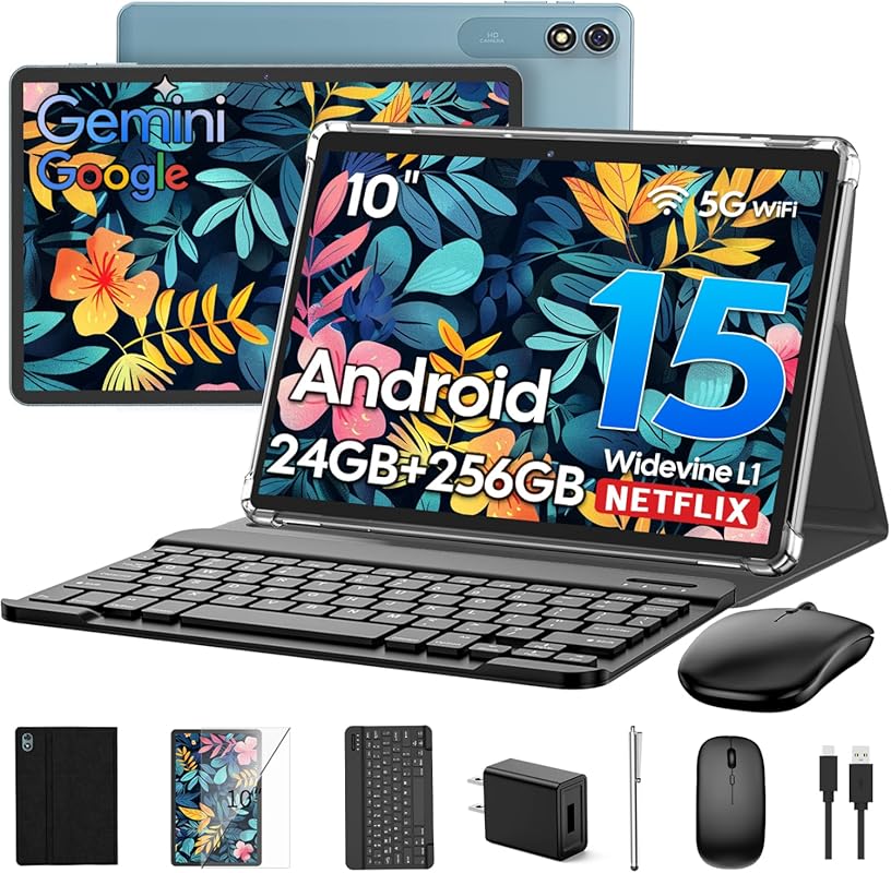 2026 Android 15 tablet with keyboard, 24GB RAM, 256GB storage, Gemini