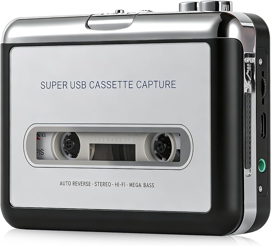 Portable cassette tape player and MP3 converter with USB and battery p