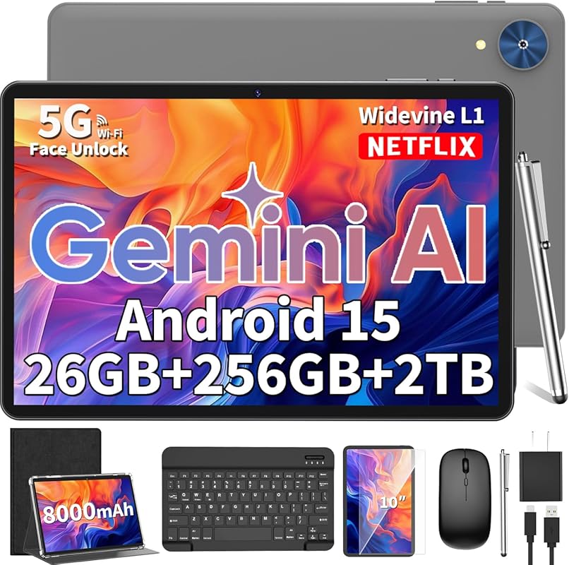 2026 Android 15 Tablet, 10 inch Tablet with Keyboard, 24GB+256GB+2TB E