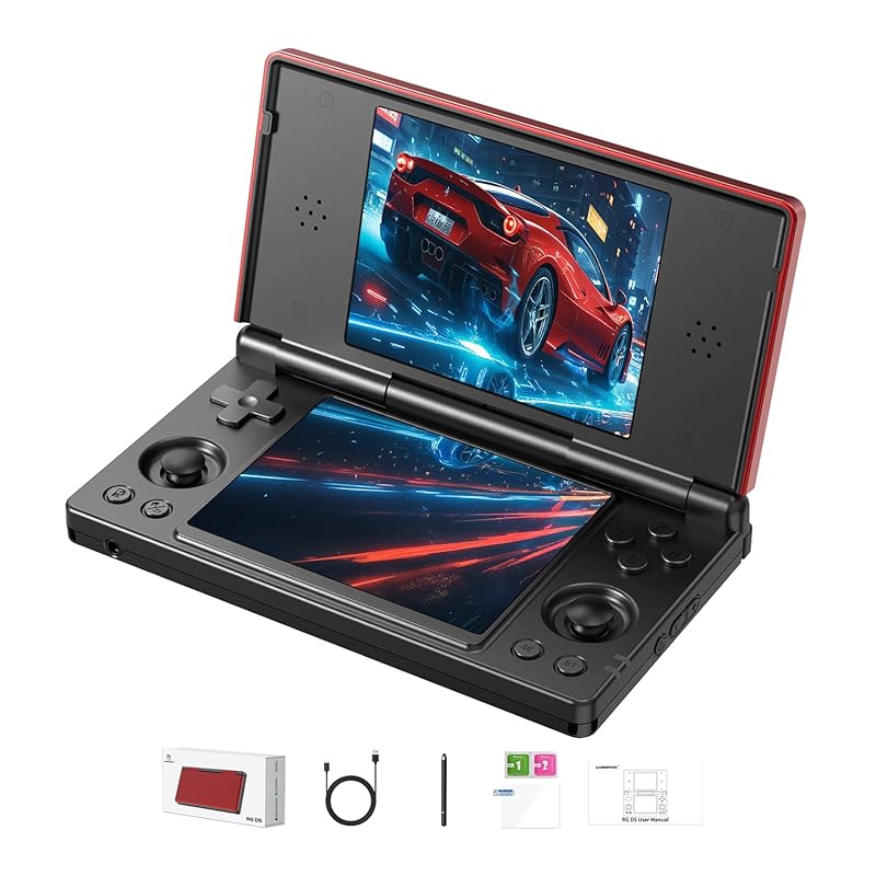 GiipGoop RG DS Dual-Screen Retro Handheld Console with 32GB Storage, A