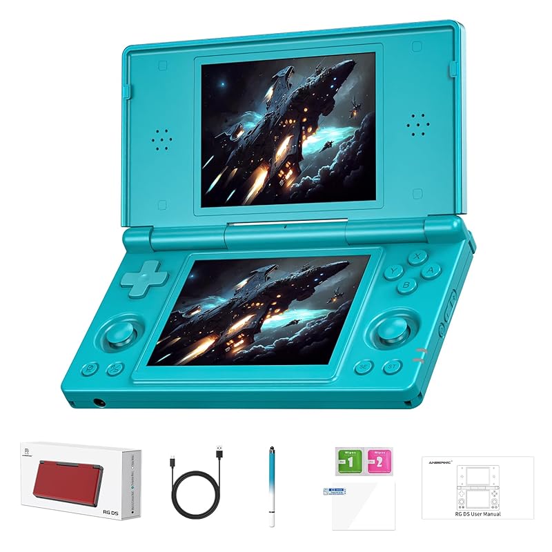 GiipGoop RG DS Dual-Screen Retro Console in Turquoise Blue with Androi