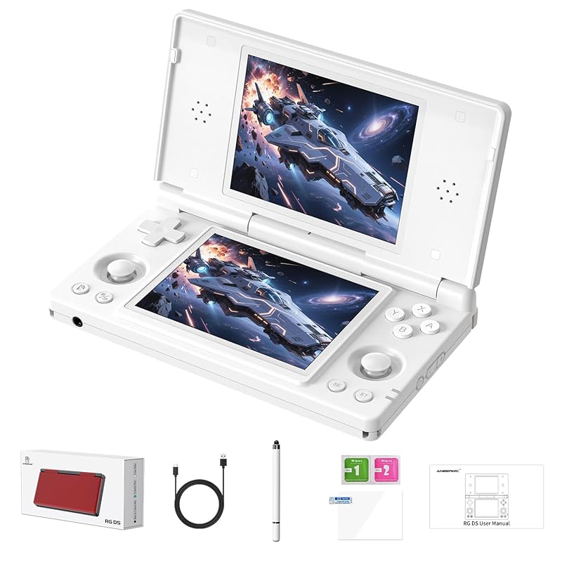 GiipGoop RG DS Dual-Screen Retro Console in Polar White with Android 1