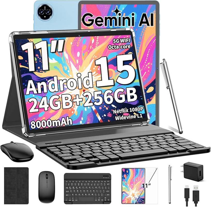 2026 Android 15 Tablet with Keyboard, 11-inch, 24GB RAM, 256GB storage