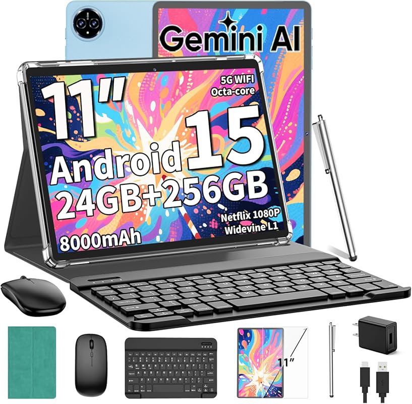2026 Android 15 Tablet with Keyboard, 11-inch, 24GB RAM, 256GB storage