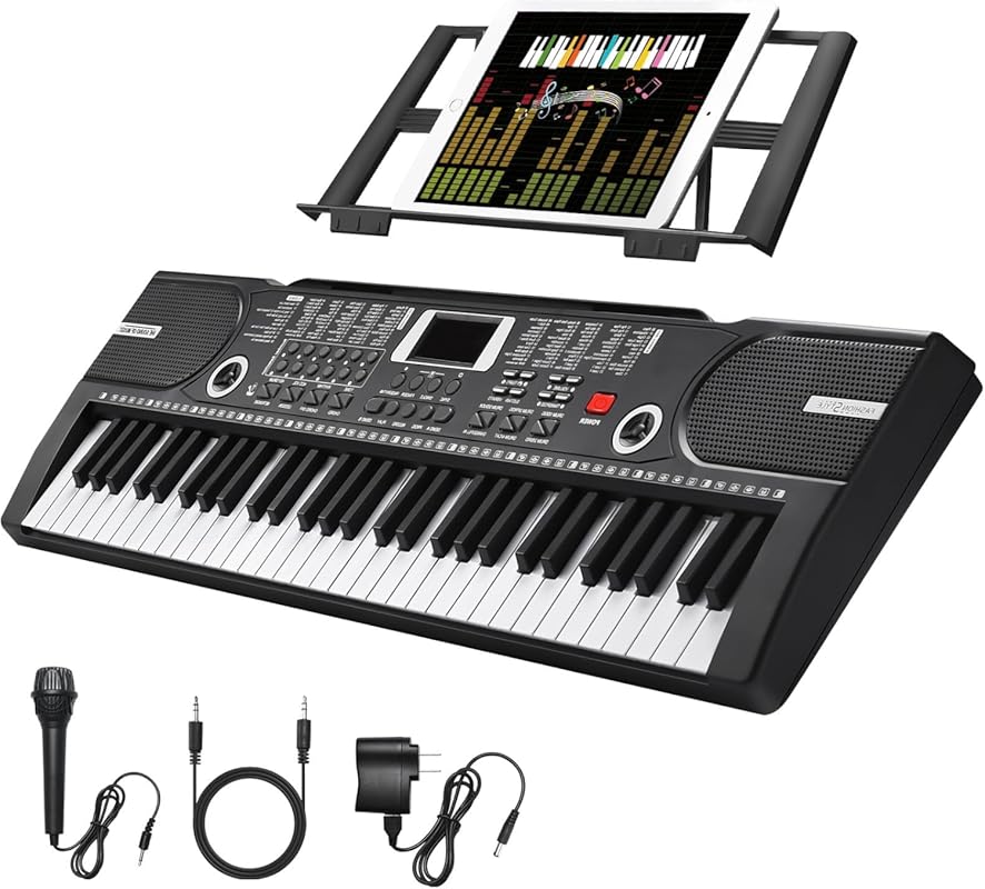61-key portable electronic keyboard with speakers, microphone, and 100