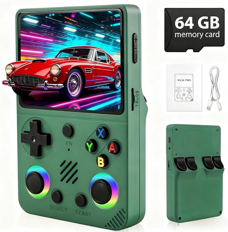 RG36PRO Handheld Game Console - Support 30000+Classic Games, 64G TF Ca