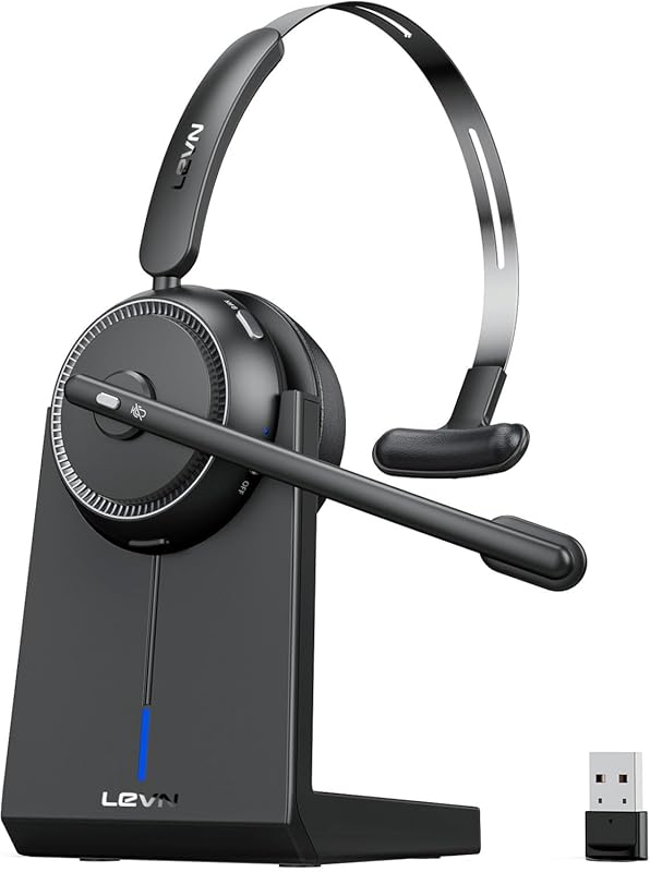 LEVN wireless headset with mic for work, Bluetooth 5.2, noise-cancelli