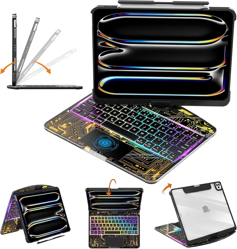 Clear keyboard case for iPad Pro 13 inch with 360° swivel trackpad and